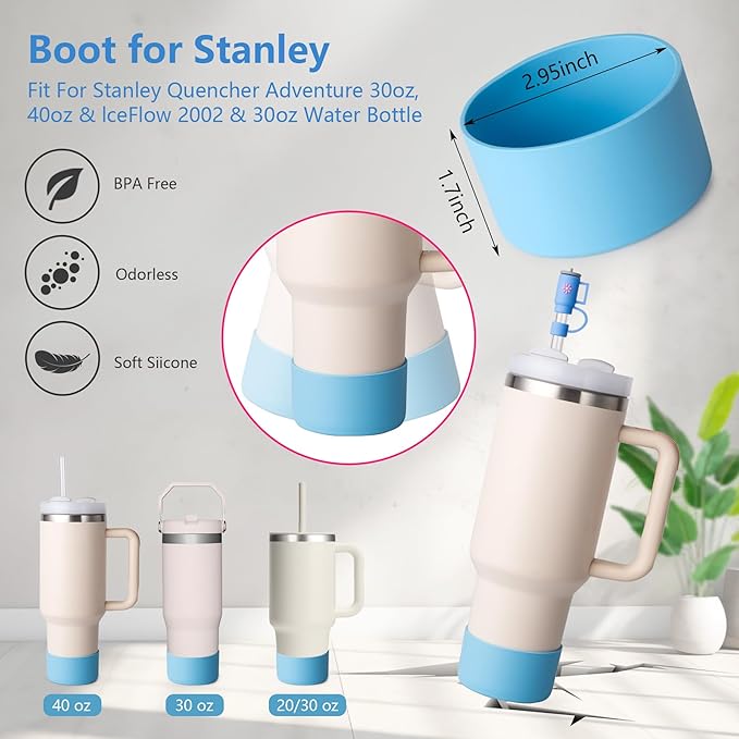 Stanley Cup Accessories Set I Water Bottle Handle Strap, Silicone Cup Boot, Lipstick Holder, Keychain Charms & Handle Charms,Straw Topper Accessories for Stanley Cups 40oz/30oz
