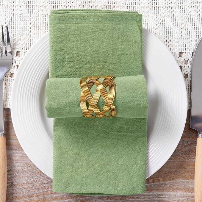 MLMC 8 Pack Sage Green Cloth Napkins Rustic Washable Cotton Linen Napkins Set of 8 17"x17" Reusable Dinner Napkins Cloth for Spring Easter Wedding Bridal Shower Party Table Decor