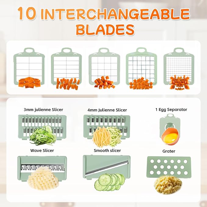 Vegetable Slicer and Chopper with Large Container Multifunction Mandoline Slicer Cutter with 10 Blades Food Chopper for Onion Potato Cucumber Carrot