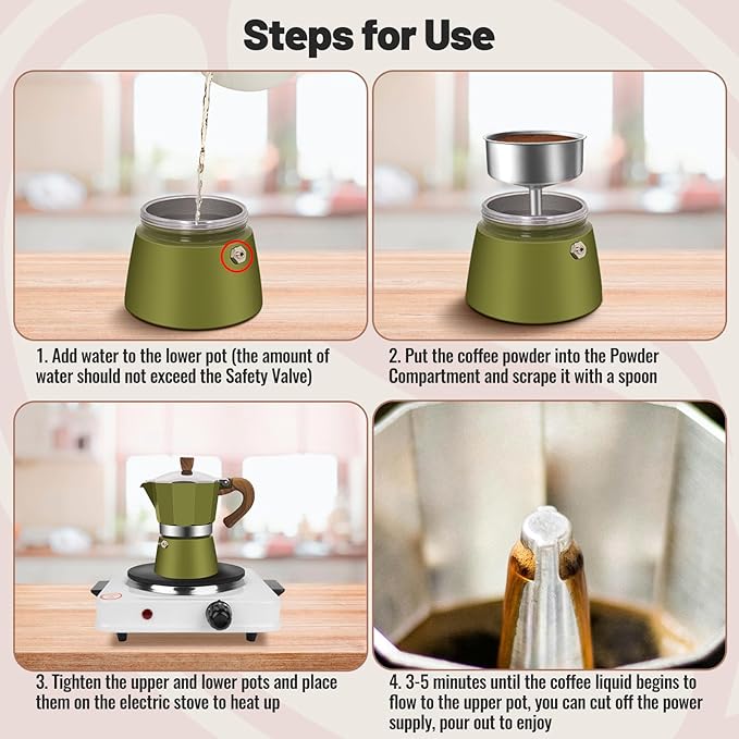 Vaolvpant 3 Cup Aluminum Moka Pot Classic Stovetop Espresso Coffee Maker 150ml 5oz Coffeemaker Percolator Mocha Pot Greca Coffee Maker Cafe Makers for Italian and Cuban Café Brewing Green