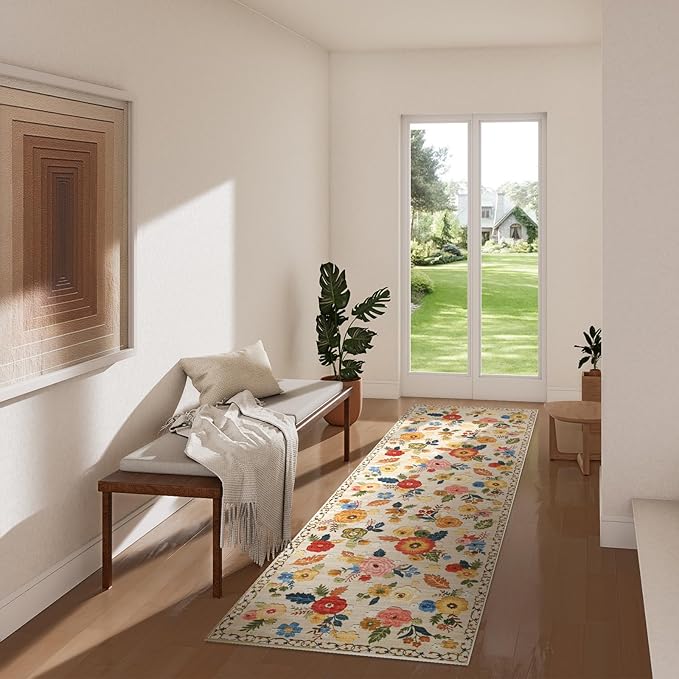 Washable Kitchen Rugs Non Slip: 2'x6' Hallway Runner Rug Stain Resistant Low Pile Floral Floor Rug with Rubber Backing Non Shedding Soft Carpet Runners for Indoor Entryway Bedside Bedroom Farmhouse