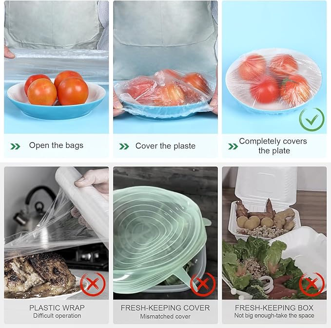 FayLongSky 100 Bowl Covers Bread Proofing Plastic Wrap for Food Shower Caps for Sourdough Bread Baking Rising Elastic Reusable Banneton covers Outdoor Fresh Keeping Bags BPA Free Food Grade