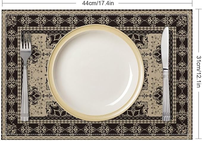 Ethnic Boho Placemats Set of 4 Persian Bohemian Floral Art Printed Dining Table Mats for Restaurant Home Kitchen Holiday Picnic Party Decor 12x18in