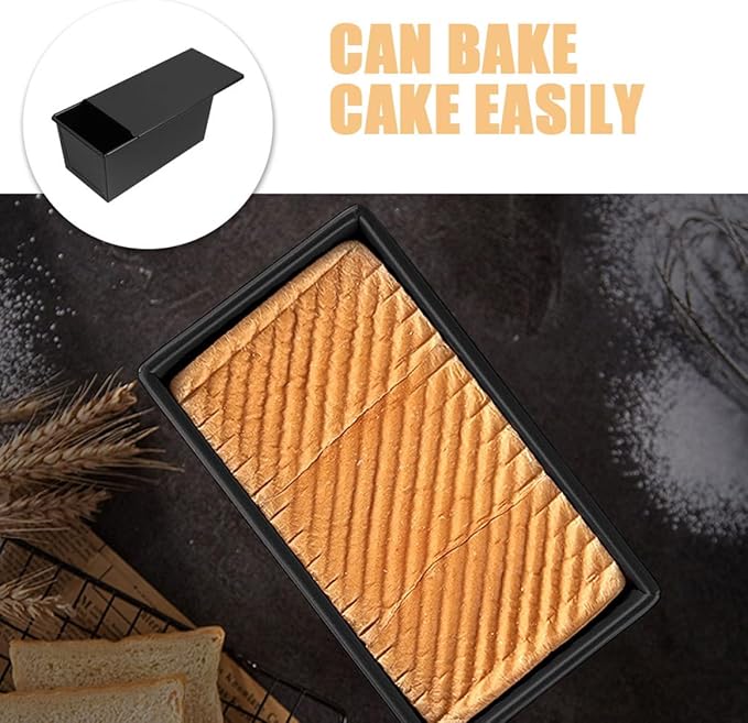 LALADEFIEE Non-stick Bread Loaf Pan with Sliding Cover 500g Toast Mold Small Baking Pan for Homemade Bread Baking Supplies