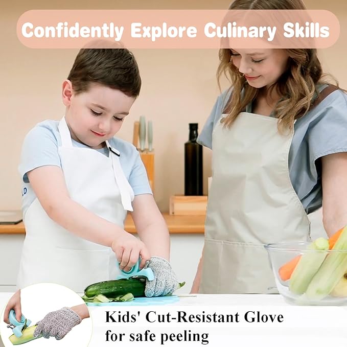 Kibbidea Vegetable Peeler, Kids Potato Fruit Peeler for Kitchen with Cut-proof Glove, Kids Cute Kitchen Accessories (Green)