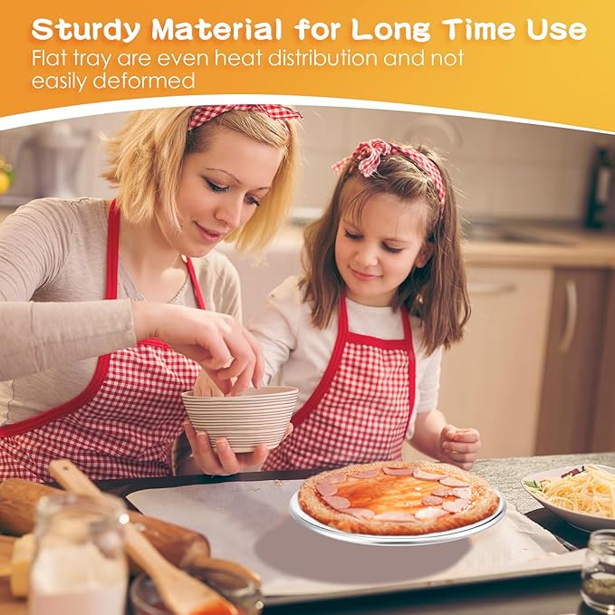 Bokon 12 Pcs 8 Inches Pizza Pan Bulk Restaurant Aluminum Silver Round Pizza Pie Cake Plate Anti Rust Tray for Oven Baking Home Kitchen Easy to Clean