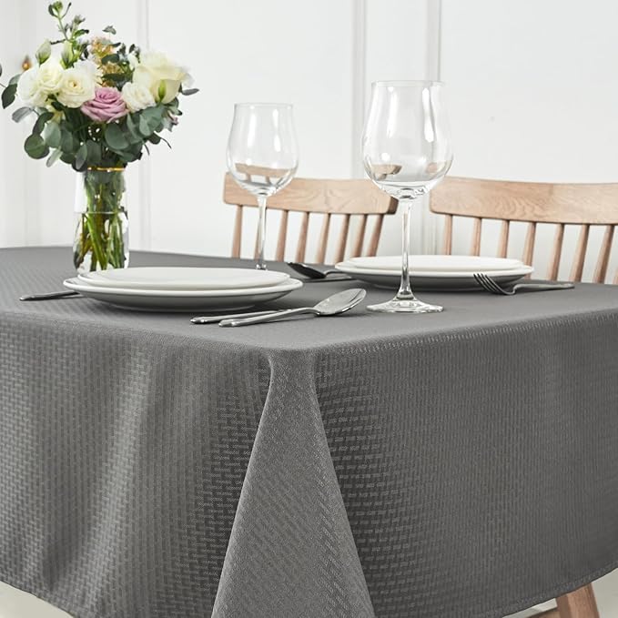 maxmill Square Jacquard Tablecloth Waterproof Spillproof Wrinkle Resistant Soft Weaved Design Table Cloth for Dinner and Party Fabric Cover, Indoor and Outdoor Use, 60 x 60 Inch, Charcoal Gray