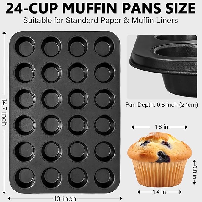 ATZNZIK 4 Pack Mini Muffin Pan with 1000 Mini Cupcake Liners, Cupcake Pans Muffin Tin Nonstick 24 Cup, Carbon Steel Baking Pans Supplies