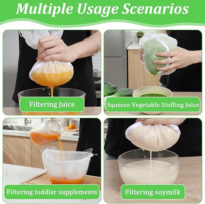 4 PCS Cheese Cloth Bag for Straining, Bowl-shaped Nylon Fine Mesh Strainer Bag, Nut Milk Yogurt Strainer, Reusable Fine Mesh Cheesecloth for Straining Squeezing Vegetable