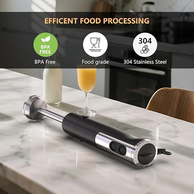 Immersion Blender Handheld,1000W Professional Stick Blender with BPA-Free Stainless Steel, Includes Beaker, Whisk, Frother, for Kitchen, Baby Food