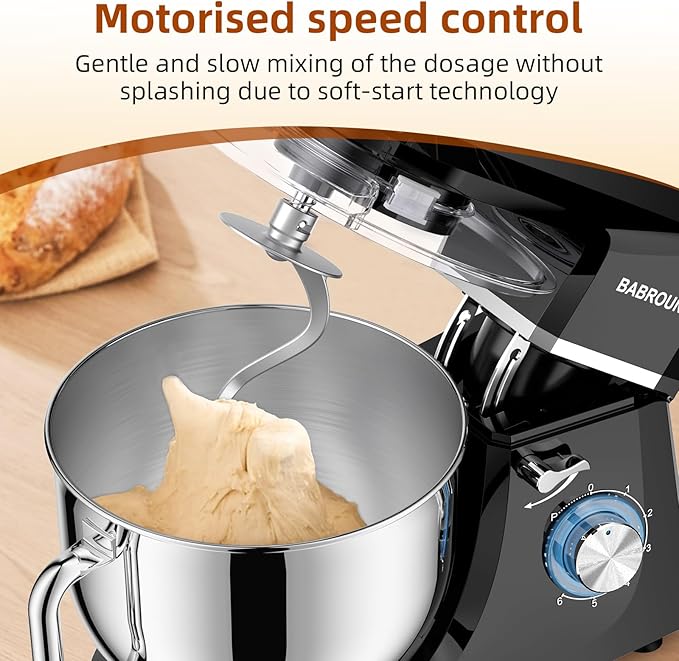 Babroun Dough Mixer 8.45 QT Electric Mixer - 660W 6 Speed Large Capacity Kitchen Stand Mixer with Whisk Dough Hook Mixing Beater Household Food Mixer for Baking Cakes Cookie Bread Salad
