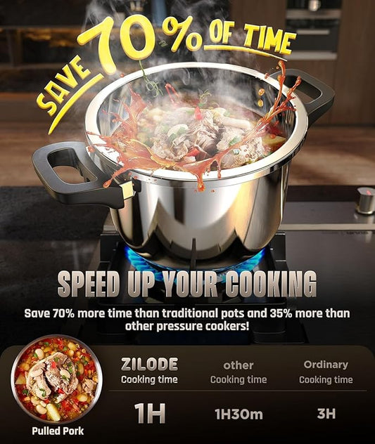 18/8 Stainless Steel Pressure Cooker 10 QT, [Save 70% Cooking Time] Olla De Presion with Food-Grade Body [One Hand Operation] Rotating Lock/Unlocking Lid System, Steam Rack Included