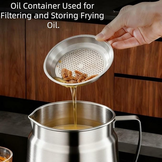 Stainless Steel Bacon Grease Container With Strainer, 2L/68oz Oil Container With Dust-proof Lid For Kitchen Storing Frying Cooking Grease