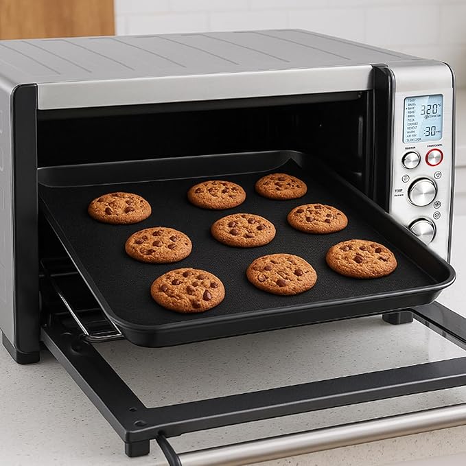 GWYSY 4 Packs Oven Liners for Bottom of Oven, 13.4"x10.8" Pre-Cut Rectangle Reusable Fiberglass Heat Resistant Non-Stick Mat Accessories for Breville BOV845BSS Smart Oven Pro Countertop Oven Air Fryer
