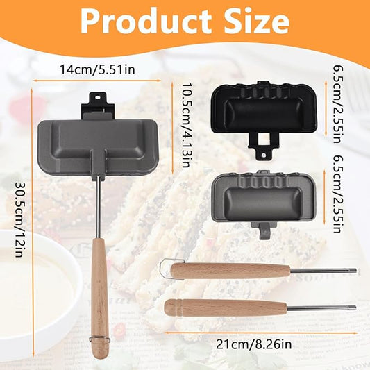 Qivine Sandwich Press Grill, Double Sided Bread Toaster Sandwich Makers, Non-Stick Grilled Cheese Maker for Stovetop, Portable Panini Maker with Removable Handle for Pancakes Toast Omelets