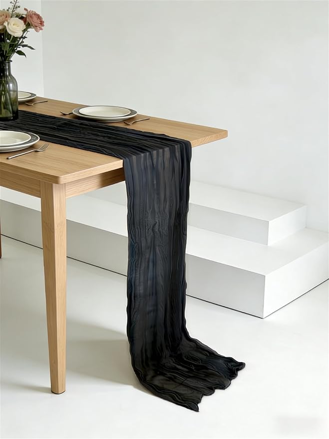 3 Pack Black Cheesecloth Table Runner -17×120 Inch Gauze 10 FT Long Cheese Cloth Table Runners for Bridal Wedding Party Baby Shower Holiday Birthday Home Easter Decor (Black, 3PC)