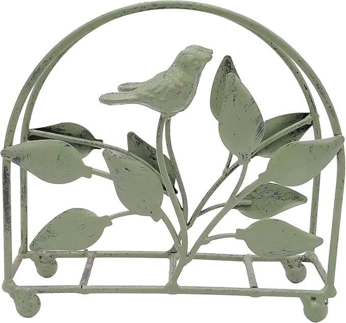 Cast Iron Bird & Tree Classic Napkin Holder/Tabletop Freestanding Tissue Dispenser, Rustic Green