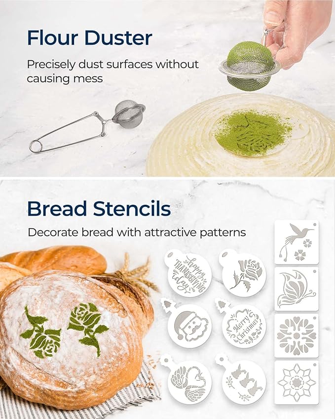 Banneton Bread Proofing Baskets Set of 2, 10" Round & 11" Oval Sourdough Proofing Baskets with Sourdough Bread Baking Supplies, Complete Bread Making Kit (Plastic)