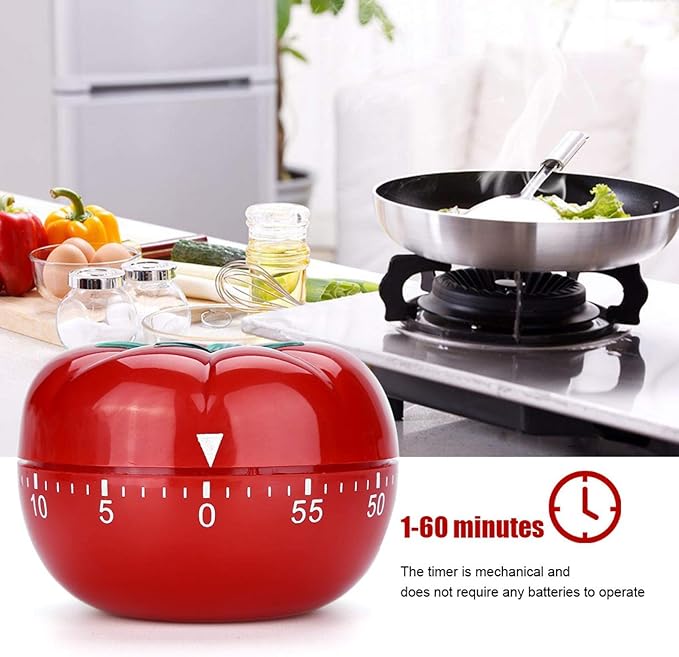 Tomato Shaped Mechanical 60 Minutes Countdown Timer Kitchen Cooking & Baking Helper Count Up Down Magnetic Timer Clock with Alarm Fast Setting(6.3x4.5cm)