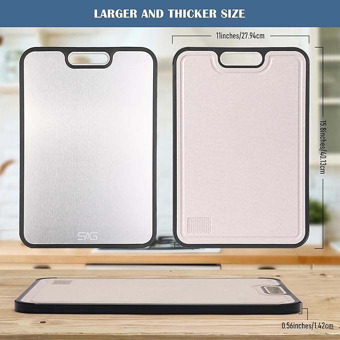 SAG’s Store Titanium Cutting Board for Kitchen, 16"x11" Double-Sided Metal Chopping Board, Durable & Easy to Clean, Reusable Lightweight Design with Juice Groove and Garlic Grinding Area