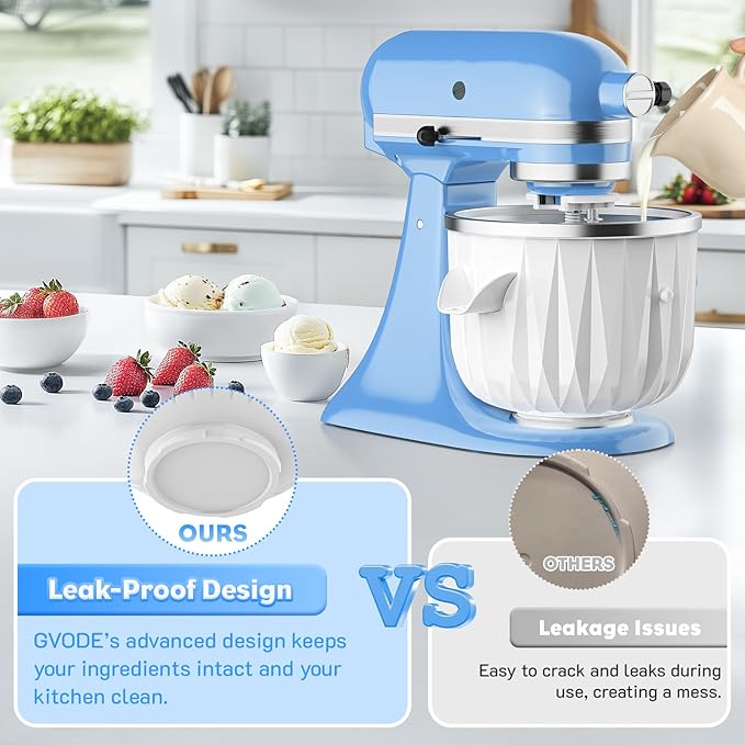 Ice Cream Maker Attachment for KitchenAid Stand Mixers, 2 Quart Ice Cream & Sorbet Gelato Maker Attachment - Fits 4.5QT and Larger KitchenAid Stand Mixers by GVODE