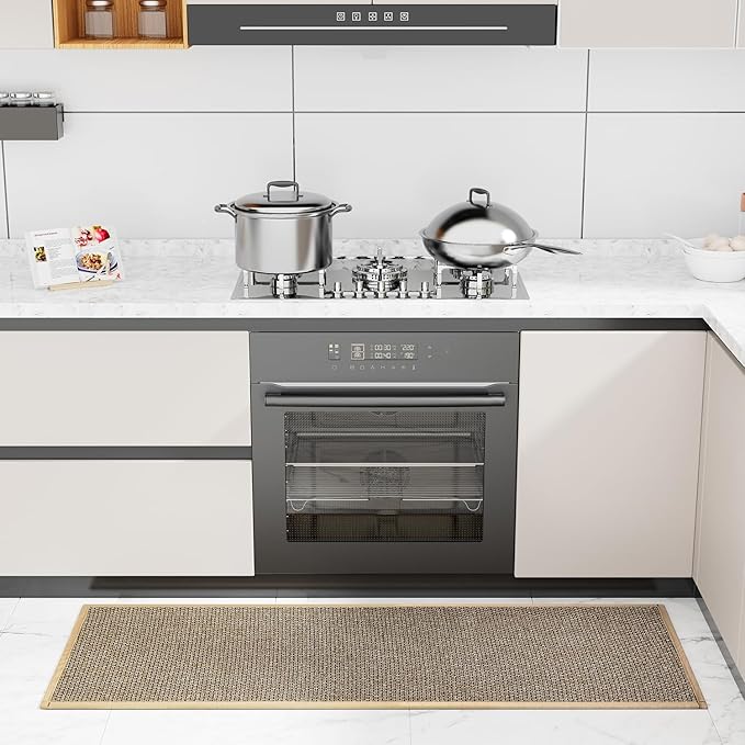 Kitchen Rug, Rubber Non Slip Kitchen Rugs Washable, Absorbent Runner Mat for Floor, Machine Washable Standing Mats for in Front of Sink, Door, Laundry, Entryway, Hallway (Brown, 71" × 17.3")