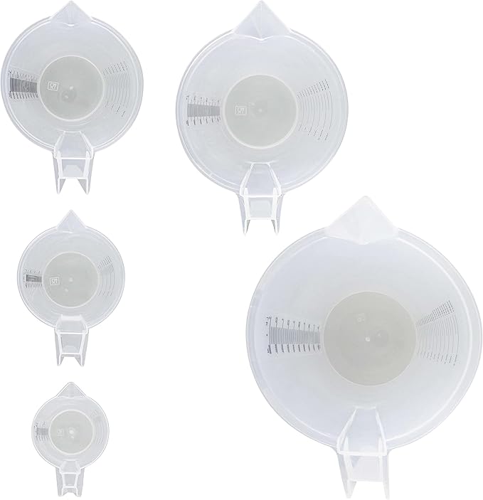 ABN 5 Piece Set of Graduated Paint Mixing Pitchers Quart and Gallon Sized Mixing Cups - 5000 ml, 3000 ml, 2000 ml, 1000 ml, 500 ml Plastic Mixing Cups for Paint, Resin, Epoxy and Home Kitchen and