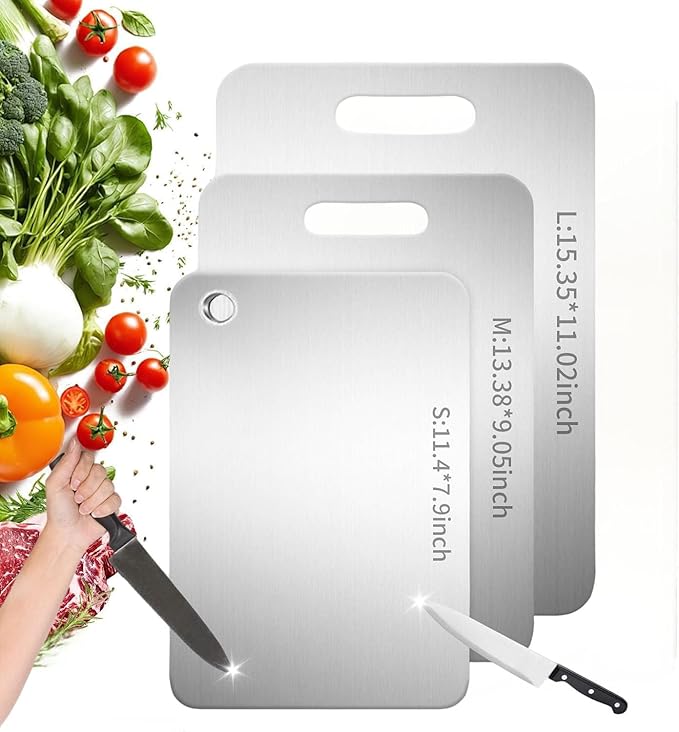 Katuchef Titanium Cutting Board 2026 New Upgrade Pure Titanium Cutting Boards for Kitchen Double Sided Cutting Boards Non Toxic,Hygiene Durable Chopping Board Suitable for Dishwasher Safe (3PC:S+M+L)