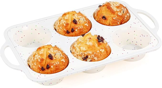 AOTASO 1 Pc Jumbo Muffin Pan with Metal Frame, Nonstick 6 Cup Extra Large Cupcake Pan for Baking, Silicone Deep Muffin Tray for Egg Bites (Cream)