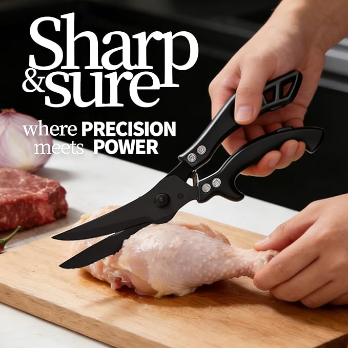 Kitchen Scissors Silver - Stainless Steel Shear, Sharp Meat Cutting Scissors Dishwasher Safe, Heavy Duty Poultry Shears, Japanese Cooking Scissor for Food, Christmas Gifts for Men Women