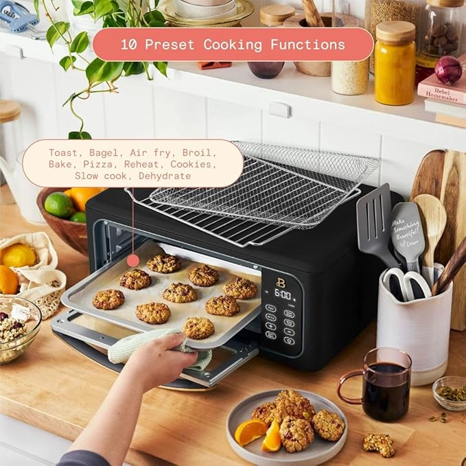 Beautiful by Drew Infrared Air Fry Toaster Oven 1800W with 9-Slice Capacity and Multi-Function Cooking (Black Sesame)