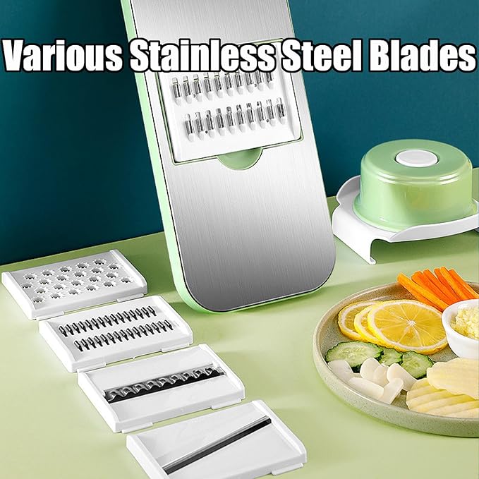 Multifunctional Vegetable Cutter, Multi-Function Vegetable Cutters, Portable Adjustable Safe Vegetable Mandoline Cucumber Potato Lettuce Carrot Shredder Chip Peeler Slicer, with Blades (5 Blade)