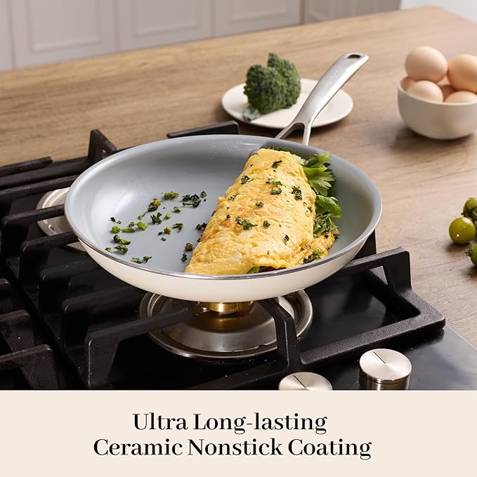 BECIGAR 28CM Ceramic Frying Pan with Stainless Steel Handle - Perfect Non Stick Frying Pans for Steak & Non Stick Cooking - Ceramic Pans Frying Pan Trendy Kitchen Essential for Young Chefs