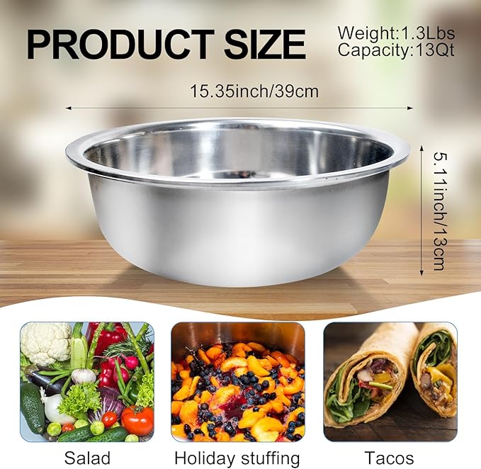 10 Pcs Stainless Steel Mixing Bowls Set 13 Qt Extra Large Bowl Salad Bowl Basin 16 Inch Stackable Large Metal Mixing Bowls for Dishwasher Mirror Polish Bowls for Home Kitchen Cooking Baking Supplies