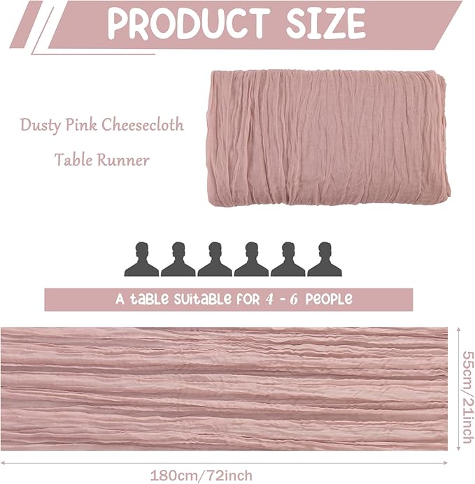 10 Pack Dusty Pink Cheesecloth Table Runner 6FT Boho Gauze Fabric Table Runner Vintage Rustic Sheer Runners for Wedding Party Bridal Baby Shower Long Table Decorations