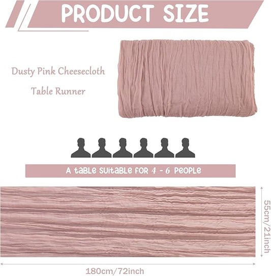 10 Pack Dusty Pink Cheesecloth Table Runner 6FT Boho Gauze Fabric Table Runner Vintage Rustic Sheer Runners for Wedding Party Bridal Baby Shower Long Table Decorations