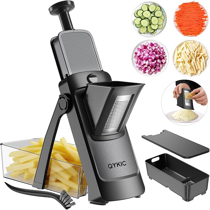 2026 Upgrade Safe Mandoline Slicer S4, Vegetable Chopper, Potato Slicer with Drain Basket Storage Container, Cheese Grater Kitchen Mandolin for Meal Prep (DeepBlack)