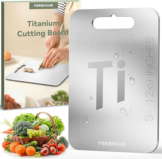 PEREHOME Titanium Cutting Board for Kitchen, Cutting Board Double Sided Food Grade, Chopping Boards with Handle, Dishwasher Safe, Cutting Boards For Meats, Fruits, Vegetables (12x9in)