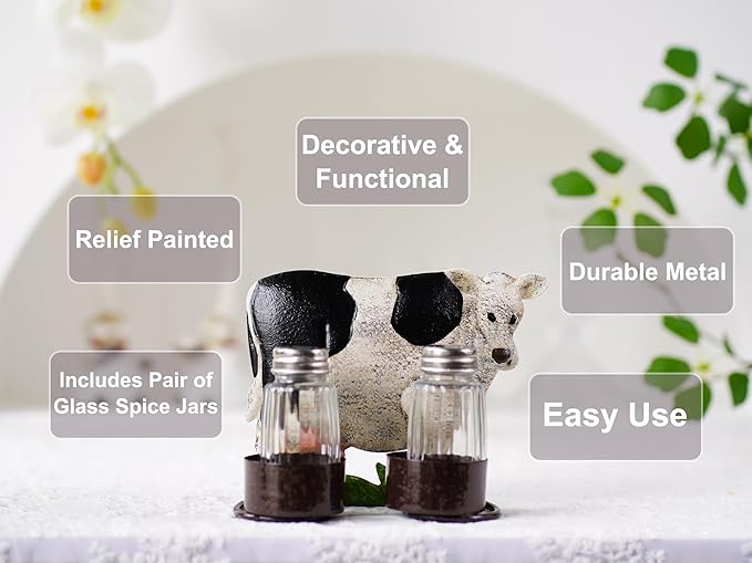 Cow Salt And Pepper Shakers Set - Two Glass Shakers With Lids, Cow Holder Caddy For Spices And Seasonings, For Kitchen, Dining Or Table Decor (cow)