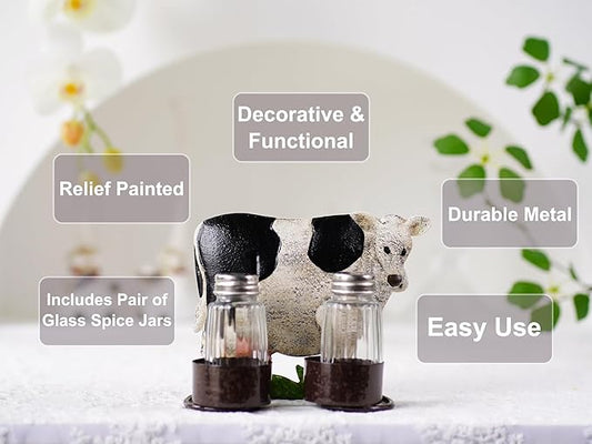 Cow Salt And Pepper Shakers Set - Two Glass Shakers With Lids, Cow Holder Caddy For Spices And Seasonings, For Kitchen, Dining Or Table Decor (cow)