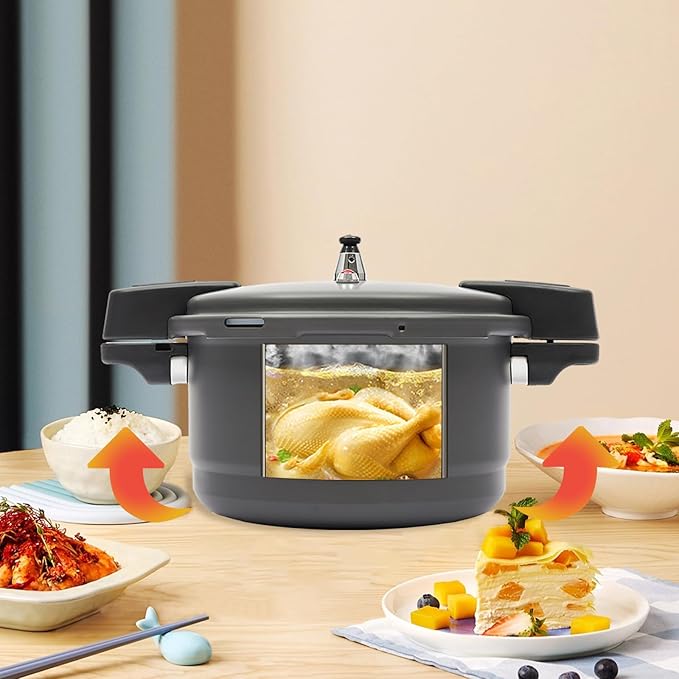 9.5 Quart Capacity Pressure Cooker w/Rack, Hard Anodized Aluminium Alloy Pressure Canner w/Spring Valve Safeguard Devices, Lightweight 80Kpa Steam Canner for Gas Stove Induction Compatible