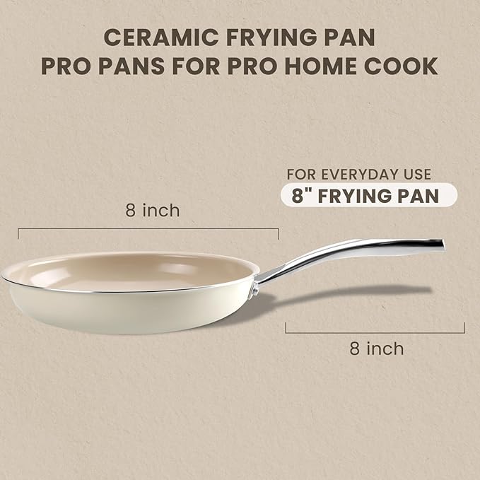 Kikcoin Small Frying Pan Nonstick, 8-Inch Ceramic Frying Pan Skillet, Non Toxic Cookware Cooking Pan with Stay Cool Handle, Egg Pan Omelet Pans, PFAS & PTFE & PFOA Free, Dishwasher & Oven Safe