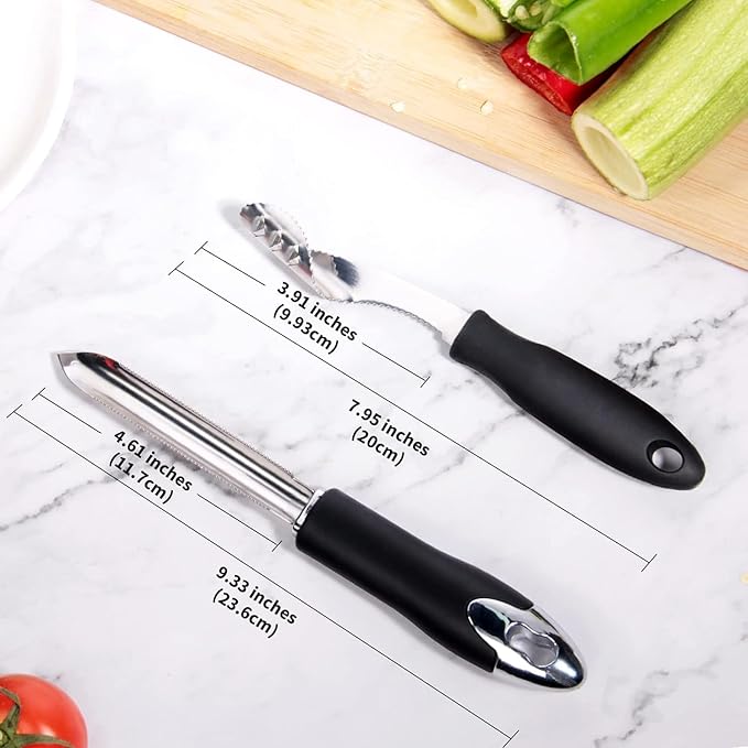 Heavy Duty Jalapeno Pepper Corer, 2 Pieces Jalepeno Pepper Corer Seed Remover Tool, Zucchini Cucumber Corer Remover with Serrated Slice and Rubber Handle, Slice Off Vegetables Tops for Kitchen