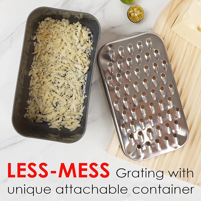 Cheese Grater Citrus Lemon Zester with Food Storage Container & Lid - Perfect For Hard Parmesan Or Soft Cheddar Cheeses, Ginger, Vegetables, Butter, Chocolate & Nutmeg, Gray