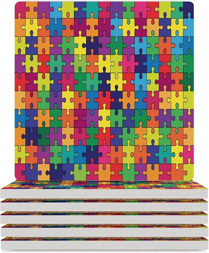 Square-6PCS Gamer Ceramic Coasters, Square Absorbent Drink Coasters, Gamer Colorful Puzzle Toy Ceramic Table Coasters for Coffee, Beverage, Wine, Beer Coasters