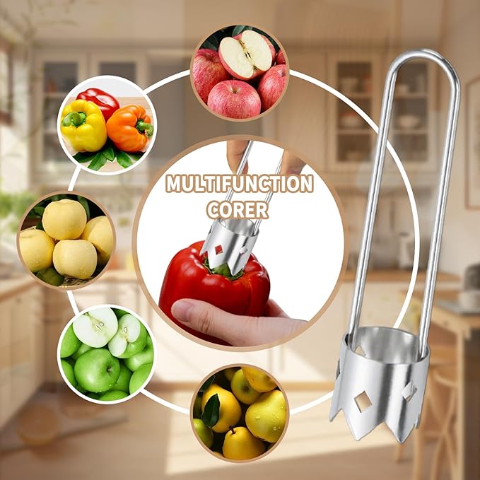 Bell Pepper Corer, Apple Corer, Pepper Seed Core Remover Tool, Stainless Steel Apple Core Remover Tool, Multifunctional Corer Tools for Vegetable Fruit Practical Kitchen Gadget Tools (1 Pcs)