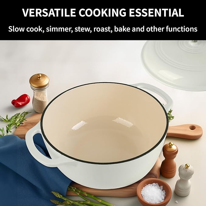 Fijxzct Premium Enameled Cast Iron Dutch Oven for Bread Baking | Non-Stick 5.5QT Oval Bread Oven with Lid | Perfect for Sourdough, Loaf, and Artisan Baking (Round Cream, 5.5 QT)