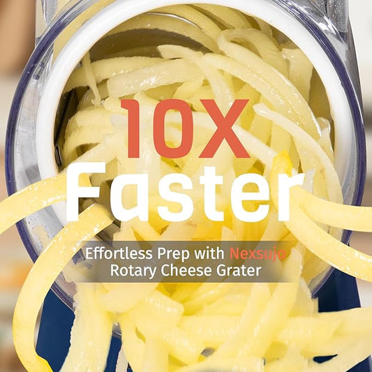 Rotary Cheese Grater Hand Crank, 3 Blades Slicer Shredder, Cheese Grater for Kitchen, Multi-Functional Kitchen Tool for Vegetables, Nuts, Chocolate, with Strong Suction Base, Dark Blue