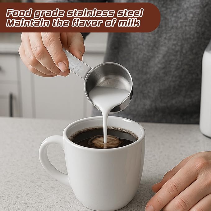 4 Pcs 1/4 Cup Measuring Cup, 60 ml Stainless Steel Measuring Cups Inner Scale Metal Liquid Measure Scoop 2 oz Cups for Coffee, Cooking, Baking, Kitchen Wet and Dry Ingredients, Dishwasher Safe