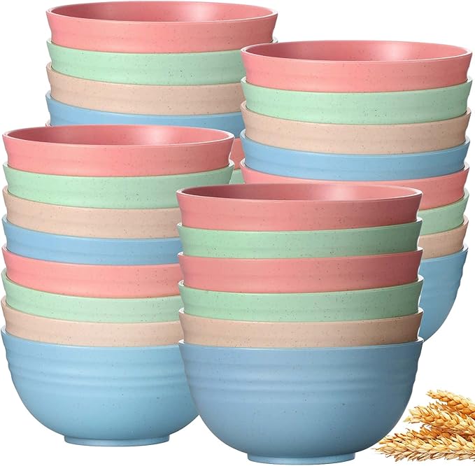Eccliy 24 Pcs Wheat Straw Bowl Sets, Unbreakable Cereal Bowl 24 oz, Microwave and Dishwasher Safe Bowls for Cereal, Salad, Snack and Soup, Winter Style(Pink, Mint Green, Blue, Beige)
